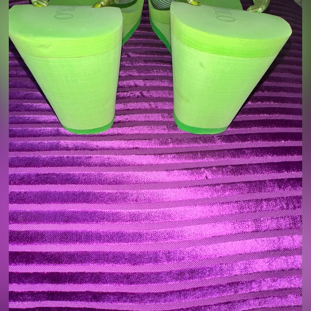 Y2K Lime Green Polo Wedge Sandals - Picture 6 of 11